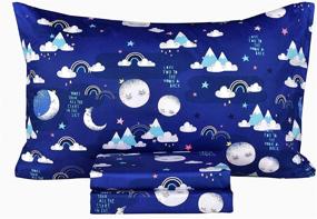 img 4 attached to 🌙 Moon Mountain Night Sleep Cotton Cozy Twin Bed Sheet Set with Flat Sheet, Fitted Sheet & Pillowcase - Boys and Girls Bedding Set for Moon-Themed Twin Beds