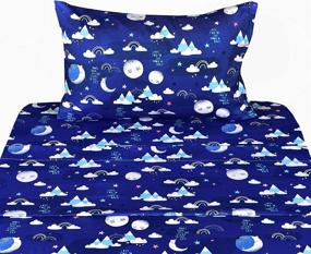 img 2 attached to 🌙 Moon Mountain Night Sleep Cotton Cozy Twin Bed Sheet Set with Flat Sheet, Fitted Sheet & Pillowcase - Boys and Girls Bedding Set for Moon-Themed Twin Beds
