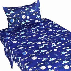 img 3 attached to 🌙 Moon Mountain Night Sleep Cotton Cozy Twin Bed Sheet Set with Flat Sheet, Fitted Sheet & Pillowcase - Boys and Girls Bedding Set for Moon-Themed Twin Beds