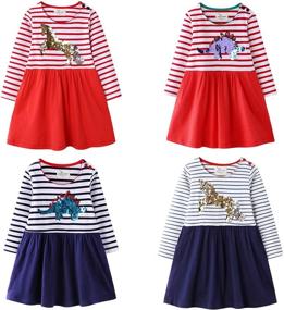 img 2 attached to 🦖 Wemoyami Striped Cartoon Dinosaur Dresses - Adorable Girls' Clothing for Dress-Up