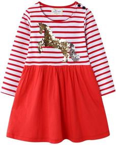 img 1 attached to 🦖 Wemoyami Striped Cartoon Dinosaur Dresses - Adorable Girls' Clothing for Dress-Up