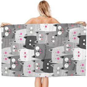 img 4 attached to Cute Cartoon Cats Large Beach Towel: Soft, Lightweight & Super Absorbent - Perfect for Bath, Travel, Outdoors - 52 X 32 Inch Towel Blanket - Ideal Gift!