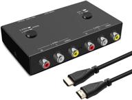 конвертер av в hdmi с двумя портами, двойной адаптер av в hdmi | адаптер rca в hdmi | поддерживает форматы 16:9/4:3 | совместим с wii, n64, ps2, vhs, vcr dvd-плеерами | (2 входа av, 1 выход hdmi) логотип