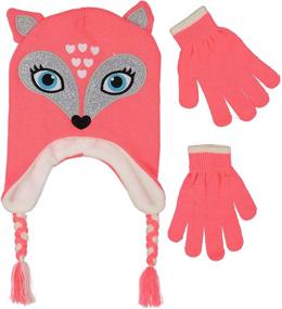 img 4 attached to Girls Winter Hat and Glove Set with adorable Knitted Animal Beanie [4015]