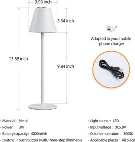 img 3 attached to 💡 Modern Cordless LED Table Lamp with Touch Control & Rechargeable Battery - Ideal for Couple Dinners, Coffee Tables, Restaurants, and Bedrooms (White)