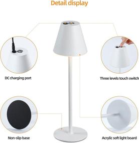 img 2 attached to 💡 Modern Cordless LED Table Lamp with Touch Control & Rechargeable Battery - Ideal for Couple Dinners, Coffee Tables, Restaurants, and Bedrooms (White)