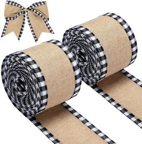img 4 attached to 🎄 Buffalo Plaid Wired Edge Ribbons: Christmas Burlap Craft Ribbon with Checkered Edge (Black/White, 2.5 x 216 Inch Rolls)
