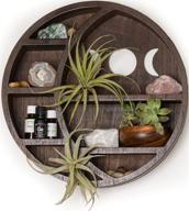 🌙 onyx haus crescent moon shelf - crystals, stones, essential oils, small plants, and art display - wall and room decor - gothic witchy vibes - rustic boho wooden hanging shelves - moon phase design - brown logo