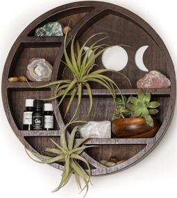 img 4 attached to 🌙 Onyx Haus Crescent Moon Shelf - Crystals, Stones, Essential Oils, Small Plants, and Art Display - Wall and Room Decor - Gothic Witchy Vibes - Rustic Boho Wooden Hanging Shelves - Moon Phase Design - Brown