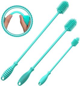 img 4 attached to 🧼 LEMOZO Set of 3 Silicone Bottle Brush Cleaners – Long Handle Brushes for Narrow Neck Containers, Water Bottles, Thermos, Hydro Flasks, Coffee Mugs, Baby Bottles (Blue)