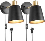 🛋️ vintage industrial plug in wall sconces - metal wall mounted lamps for bedroom & living room - stylish lighting fixtures with cord - reading lights - 2pc set (bulb not included) логотип