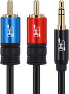 🎶 high-quality shd 3.5mm aux to 2rca y splitter cable - premium gold plated connectors, dual shielding, enhanced audio experience - 3feet/1m, black logo