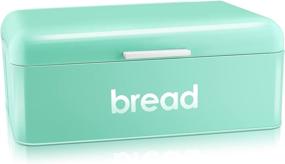 img 4 attached to Turquoise Metal Bread Box for Kitchen Countertop- Vintage Retro Design, Large Capacity Storage Container for Pastries, Loaves, Dry Food- 16.7” x 9” x 6.4”