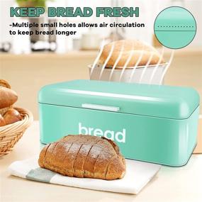 img 2 attached to Turquoise Metal Bread Box for Kitchen Countertop- Vintage Retro Design, Large Capacity Storage Container for Pastries, Loaves, Dry Food- 16.7” x 9” x 6.4”