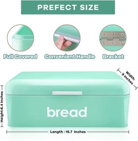 img 3 attached to Turquoise Metal Bread Box for Kitchen Countertop- Vintage Retro Design, Large Capacity Storage Container for Pastries, Loaves, Dry Food- 16.7” x 9” x 6.4”