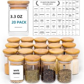 img 4 attached to Premium 20 Pcs Glass Spice Jars Set - Airtight Bamboo Lids, White Printed Labels, and Square Pantry Stickers - Ideal for Organizing Kitchen Canisters and Storing Herbs and Spices