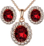 💎 garnet red gold jewelry sets for women - 18k gold plated ruby necklace and earrings set with vintage cz crystal accents logo