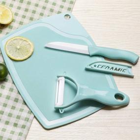 img 2 attached to 🔵 Essential Ceramic Fruit Knife Peeler Set: Cutting Board Included - Blue