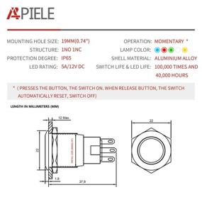 img 3 attached to APIELE 19Mm Momentary Push Button Switch On Off Aluminium Alloy With 12V LED Angel Eye Head For 19Mm 3/4 Mounting Hole With Wire Socket Plug Self-Reset (Yellow Led/Black Shell)