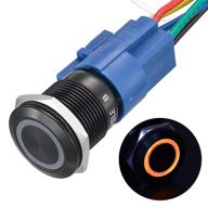 apiele 19mm momentary push button switch on off aluminium alloy with 12v led angel eye head for 19mm 3/4 mounting hole with wire socket plug self-reset (yellow led/black shell) logo