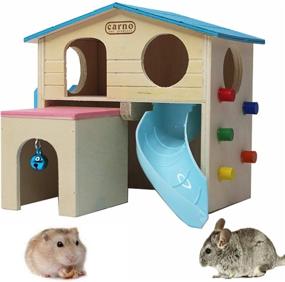 img 4 attached to Kathson Small Animal Hideout Hamster House with Climbing Ladder Slide and Wooden Hut - Fun Play Toys & Chews for Dwarf Hamster, Mice, and Small Rodents