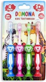 img 1 attached to 🦁 DOMONA Kids Toothbrush - Lion 4 Pack - Soft Bristles, Suction Cup, Dust Covers - Ages 3+ - Fun Storage for Boys and Girls