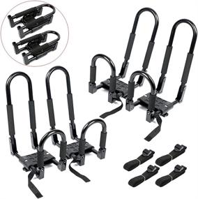 img 4 attached to 🚣 Upgraded 2 Pairs Folding Kayak Roof Rack by Ediors - J Bar Foldable Kayak Rack for Canoe, Surfboard, Ski, Car, Truck, SUV, RV - Top Mount Trailer Crossbar Sit On Top Kayak Carrier with 4 Tie Down Straps