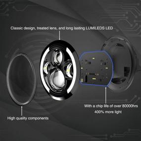 img 3 attached to 🔦 YUGUANG 7'' Round LED Halo Headlight - 150W 4300K+6500K - Angel Eye High Beam/DRL/Low Beam - H4 H13 Adapters - Wrangler JK LJ CJ - LED Headlights for Wrangler - 2PCS
