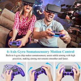 img 2 attached to 🎮 AUGEX 2 Pack P-4 Game Controllers, Wireless Compatible Consoles, Dual Motor Remote Control Game Joystick (Berry+Purple)