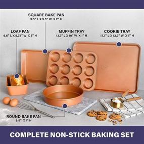 img 3 attached to 🍪 Gotham Steel Nonstick Bakeware Set: 5 Piece Chef's Size Bakery Quality Baking Set with Even Heat & Non-Warp Technology - XL Cookie Sheet, Muffin Pan, Loaf Pan & Round Baking Tray - Dishwasher Safe