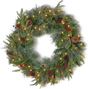 img 4 attached to NATIONAL TREE COMPANY Pre-Lit Colonial Fir Christmas Wreath, 24 Inch, Green with White Lights, Pine Cones & Berry Clusters - Festive Decor from Christmas Collection