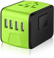 🌍 saunorch universal travel power adapter: high-speed 2.4a usb ports, european plug, worldwide ac outlets - green logo