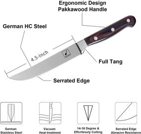 img 1 attached to 🔪 Набор из 6 ножей для стейка из немецкой высокоуглеродистой нержавеющей стали - Imarku, 4,5 дюйма, зубчатый край, профессиональный нож для резки стейка.