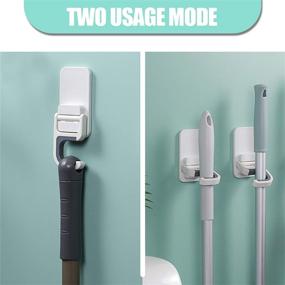 img 3 attached to YEFU Mop and Broom Holder Wall Mount - 4 PCS | Easy-to-Use Broom Hanger Organizer | Self Adhesive Anti-Slip Hook | Holds Up to 5 LBS | Wall Mounted Broom Storage