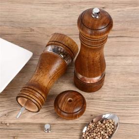 img 3 attached to 🌶️ Haomacro Pepper Grinder Set: Wood Salt & Pepper Mills with Acrylic Window & Adjustable Ceramic Grinding Rotor - 2 Pack, 6.5 inch - Refillable Manual Salt Grinder & Pepper Mill