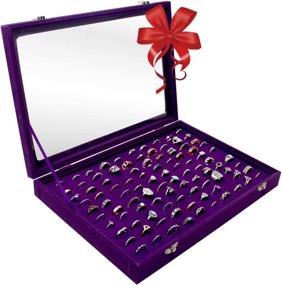 img 4 attached to 💍 Purple Ring Organizer Display Case - Jewelry Tray with 100 Slots for Rings and Earrings - Ideal Storage Box for Shows and More
