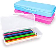 durable plastic pencil box storage box - small colorful multi-purpose pencil case for school supplies (3 pack) логотип