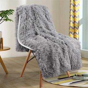 img 4 attached to Warm Shaggy Sherpa Reversible Throw Blanket - Fluffy and Soft Long Hair Fuzzy Faux Fur Grey Blanket for Couch, Bed, Sofa - Perfect for Man and Woman - Ideal for Home Decor, Photo Props - Decorative Throws (60x50 Inches) Grey