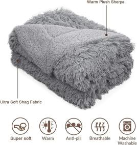 img 3 attached to Warm Shaggy Sherpa Reversible Throw Blanket - Fluffy and Soft Long Hair Fuzzy Faux Fur Grey Blanket for Couch, Bed, Sofa - Perfect for Man and Woman - Ideal for Home Decor, Photo Props - Decorative Throws (60x50 Inches) Grey