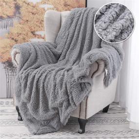 img 1 attached to Warm Shaggy Sherpa Reversible Throw Blanket - Fluffy and Soft Long Hair Fuzzy Faux Fur Grey Blanket for Couch, Bed, Sofa - Perfect for Man and Woman - Ideal for Home Decor, Photo Props - Decorative Throws (60x50 Inches) Grey