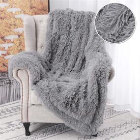 img 2 attached to Warm Shaggy Sherpa Reversible Throw Blanket - Fluffy and Soft Long Hair Fuzzy Faux Fur Grey Blanket for Couch, Bed, Sofa - Perfect for Man and Woman - Ideal for Home Decor, Photo Props - Decorative Throws (60x50 Inches) Grey