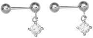 s925 sterling silver 20g small ball bead barbell dangle stud earrings: cute fashion jewelry for women & girls, suitable for cartilage, ear lobe, tragus piercings - hypoallergenic & screw back design logo