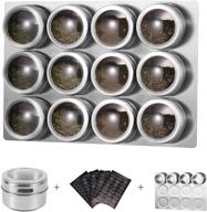 🌶️ organize and access your spices effortlessly with hefantu 12 magnetic spice tins and wall mount storage racks - includes 120 spice labels! (silver) logo