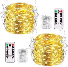 img 4 attached to JMEXSUSS 2 Pack Christmas Fairy Lights Battery Operated - 100 LED 33ft Remote 🎄 Control Fairy Lights: Warm White Twinkle String Lights Outdoor Waterproof for Bedroom Indoor Wedding Xmas Decoration