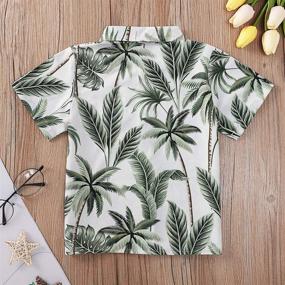 img 3 attached to 🌴 Boys Button Down Shirts - Hawaiian Leaf Print Aloha Summer Trip Short Sleeve Dress Shirt Tops for 1-8 Year Olds