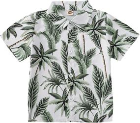 img 4 attached to 🌴 Boys Button Down Shirts - Hawaiian Leaf Print Aloha Summer Trip Short Sleeve Dress Shirt Tops for 1-8 Year Olds