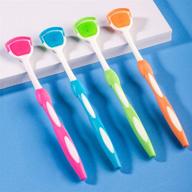 👅 tongue brush and scraper set for effective bad breath control - 4 pack (blue, green, orange, red) logo