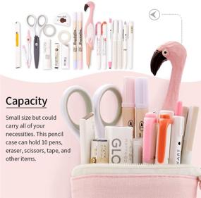 img 3 attached to 🐱 EASTHILL Cartoon Cute Cat Canvas Pencil Pouch Pen Bag Standing Holder Case Student Box (Pink)