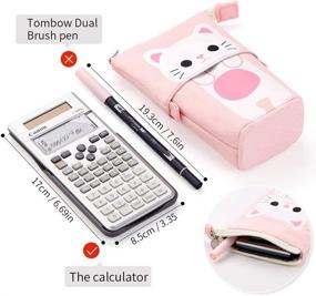 img 1 attached to 🐱 EASTHILL Cartoon Cute Cat Canvas Pencil Pouch Pen Bag Standing Holder Case Student Box (Pink)