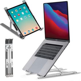 img 4 attached to 🖥️ Регулируемая подставка для ноутбука на стол - идеально подходит для MacBook Pro и Air 13 15 17 дюймов, эргономичная компьютерная подставка, подставка для ноутбука с патентованной системой SecureStop - улучшите свое рабочее пространство!